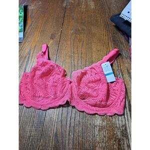New 38DDD Paramour Pink Lace Underwire Bra Sexy Pretty Adjustable Straps 115073